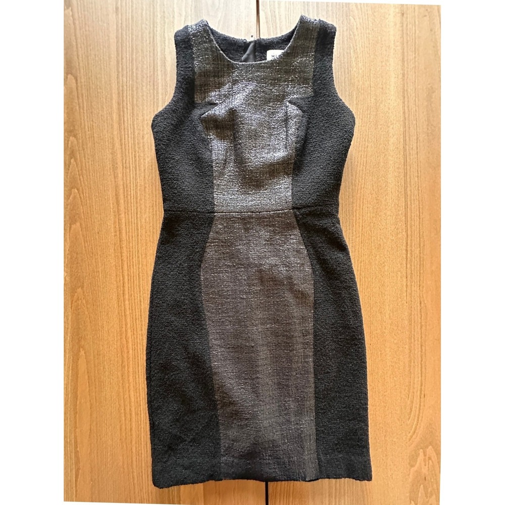 Milly Black Metallic Tweed Boucle Sheath Dress Size 2 Made in USA Sleeveless